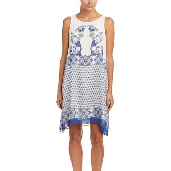 M.S.S.P. Sheath Art Nouveau Styled Geometric Pattern Sleeveless Trapeze Dress